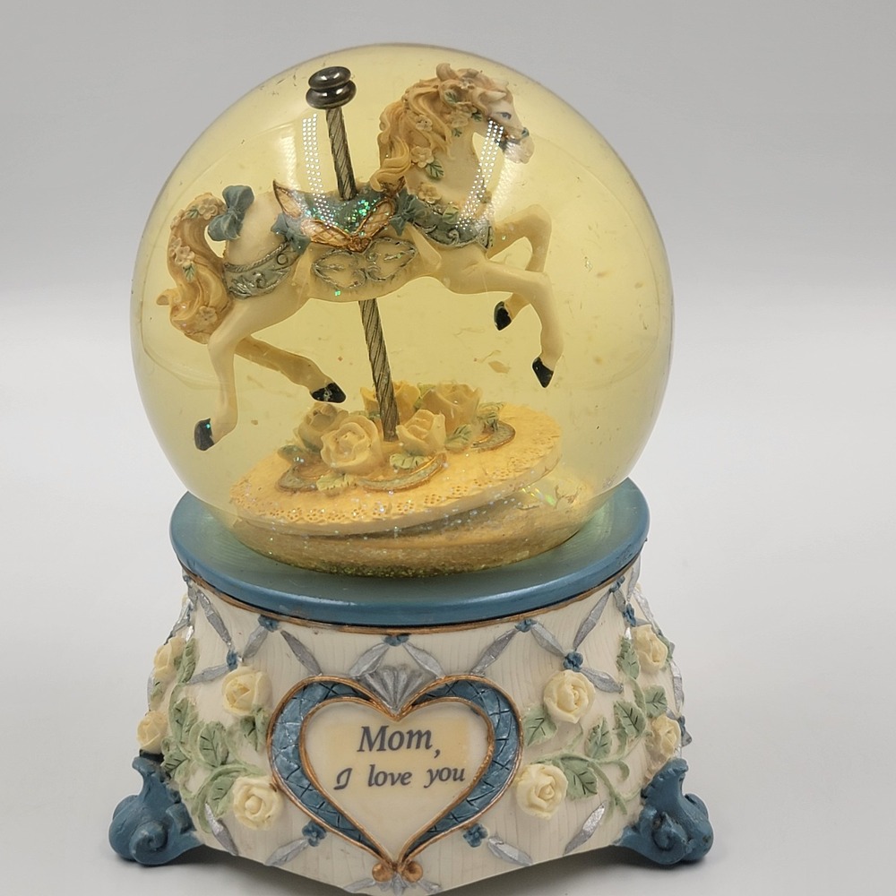 Vintage Carousel Horse Snow Globe Working Music Box, The Water Has Turned Murky